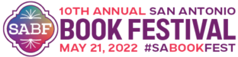 SABF, 10th Annual San Antonio Book Festival May 21, 2022, #SABookFest - festival logo in bright colors on a transparent backbround